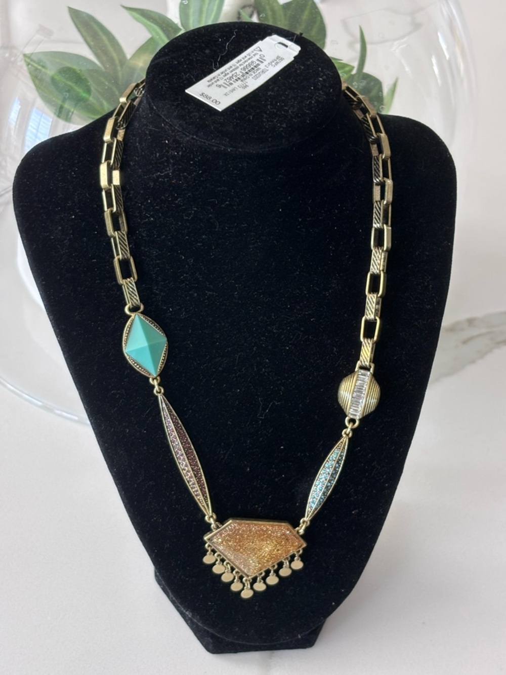 NWT Kensie Geometric Pendant Necklace w/Turquoise and Glitter Accents